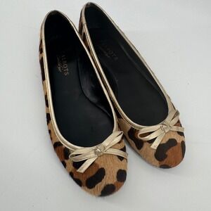 Talbots Leopard Print Calf Hair Ballet Flats Gold Trim Bow Women Size 7B ECU